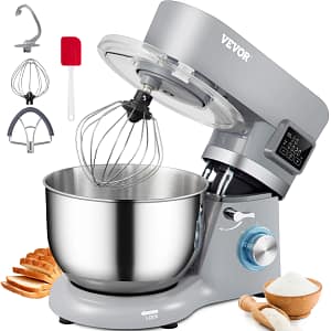 SucceBuy Stand Mixer Electric Dough Mixer with 6 Speeds LCD Screen Timing 5.8 Qt Stainless Steel Bowl Dough Hook Flat Beater